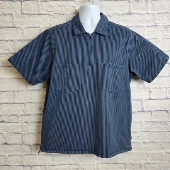 Nike SB Size XL Skateboard Short Sleeve Dri Fit 1/4 Zip Pullover Stripe Blue Blk - Picture 1 of 11